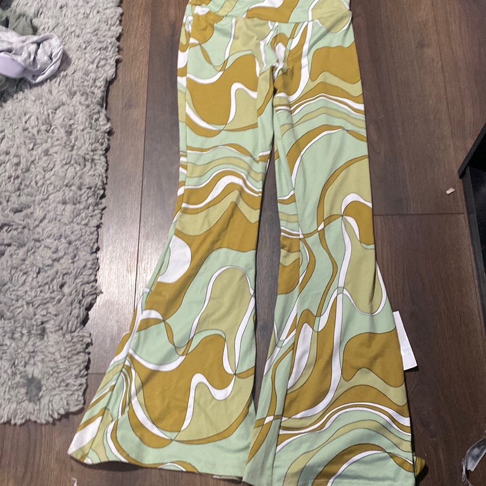 Green multi color bell bottoms